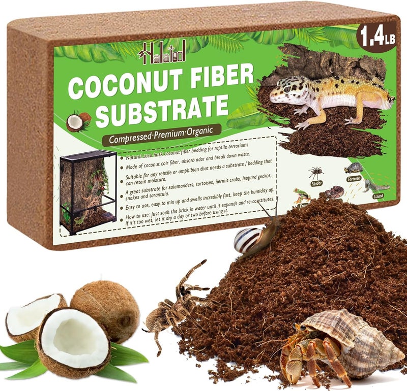 Halatool 1.4LB Coconut Fiber Substrate for Reptile Bedding, Natural Coconut Husk Substrate for Snake Tarantula Enclosure Tortoises Habitat Spider Leopard Gecko Tank, Fill 2.1 Gallon Terrarium - Image 1